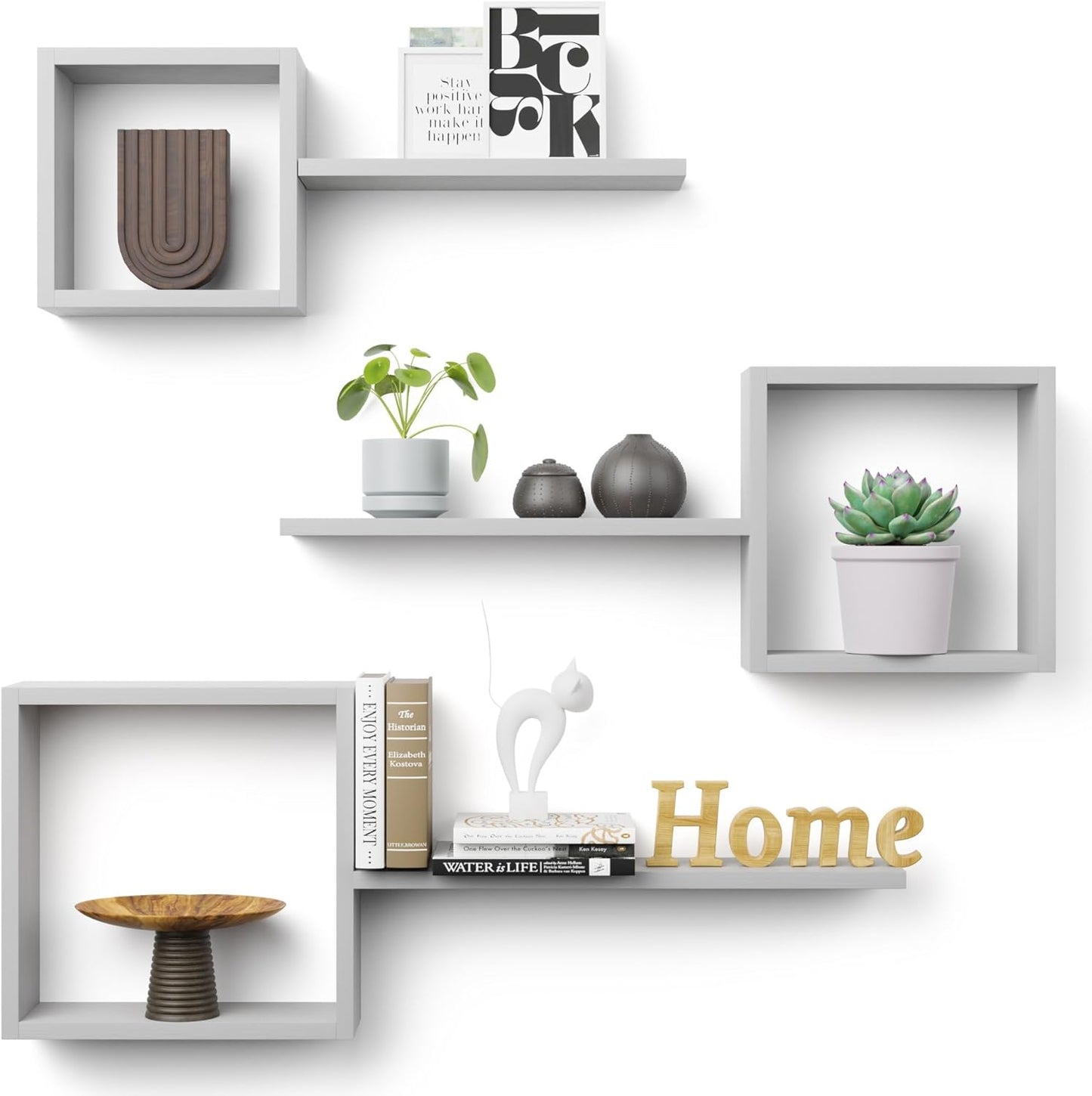 Lot de 6 Étagères Murales Flottantes Carrées – Design Géométrique