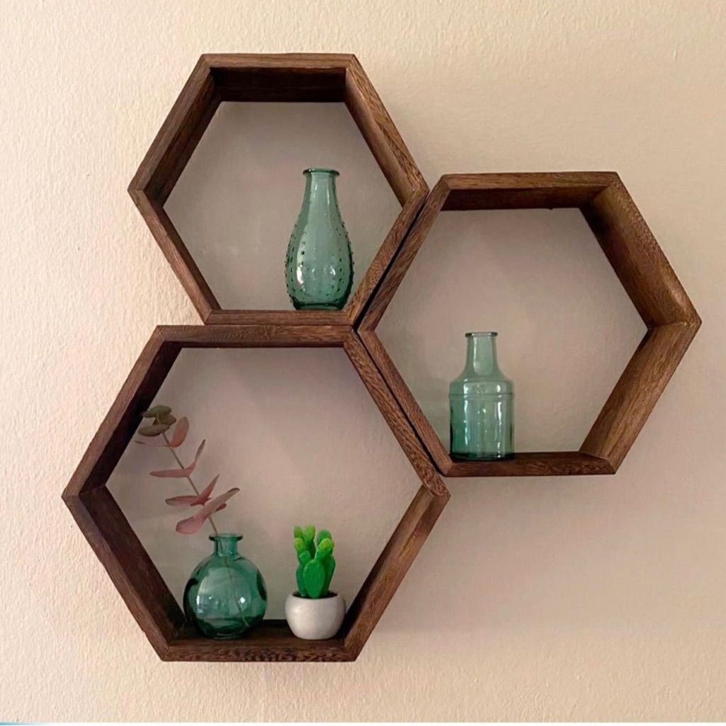 HexaHome– Lot de 3 Étagères Murales Hexagonales Flottantes