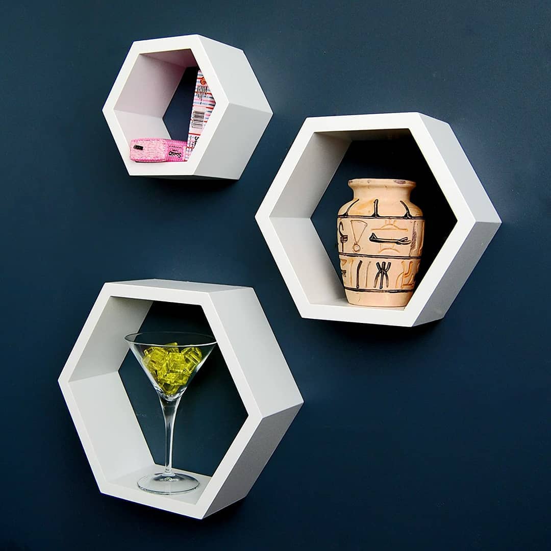 HexaHome– Lot de 3 Étagères Murales Hexagonales Flottantes